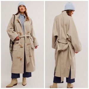 Free People Alma Long Duffle Coat Heathered Coffee XS